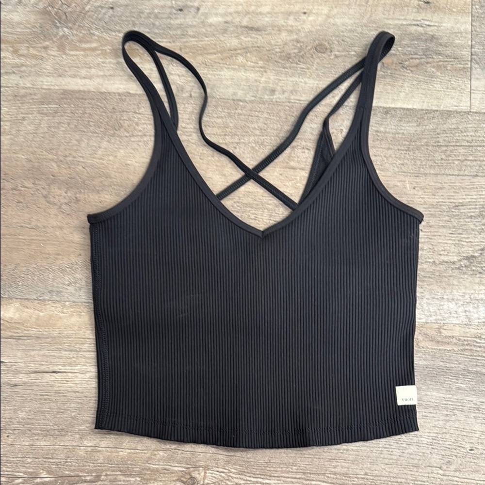 Vuori Black Ribbed Strappy Camisole